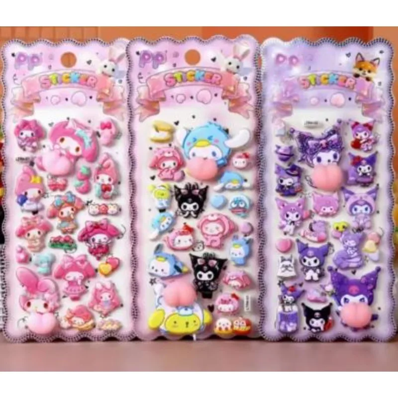 Nowa, popularna naklejka Sanrio 3D z 2025 roku, uroczy zwierzak antystresowy do ściskania, miękka, z uroczym wzorem kreskówkowym, tłoczona naklejka z brzoskwiniowym tyłkiem.