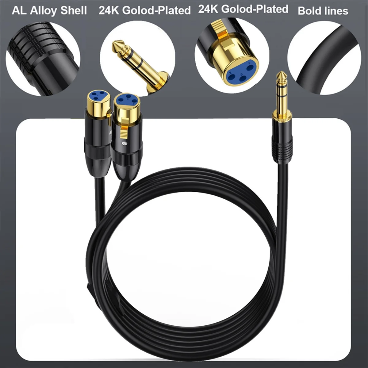 Dual Female XLR to 1/4 Inch TRS Stereo Male Plug Y-Splitter Cable 2-XLR Female to Quarter Inch Adapter Patch Cord-B