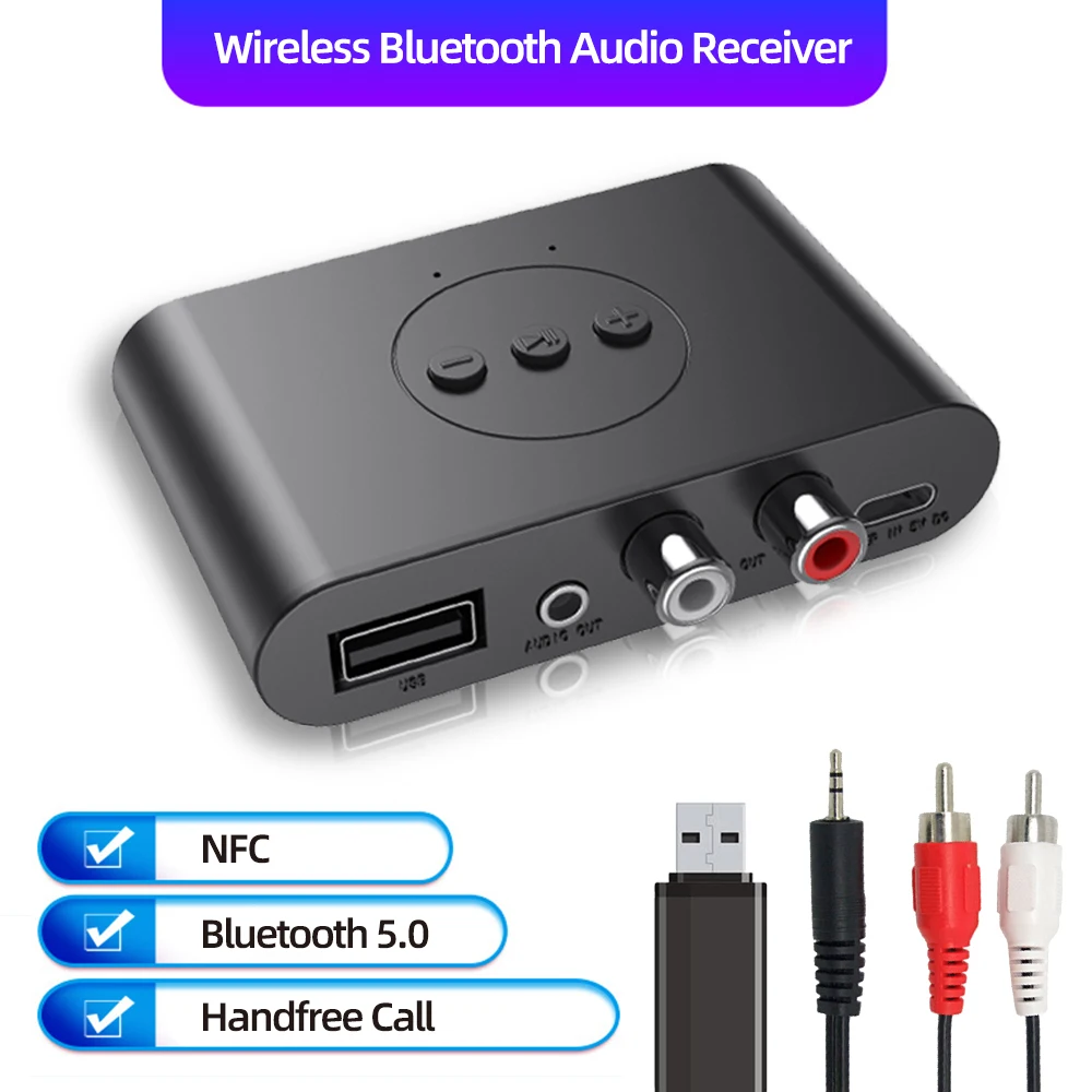 Bluetooth 5.0 Audio Receiver U Disk NFC RCA 3.5mm AUX Jack Stereo Music Wireless Adapter Audio with Mic For Car MP3 Amplifier