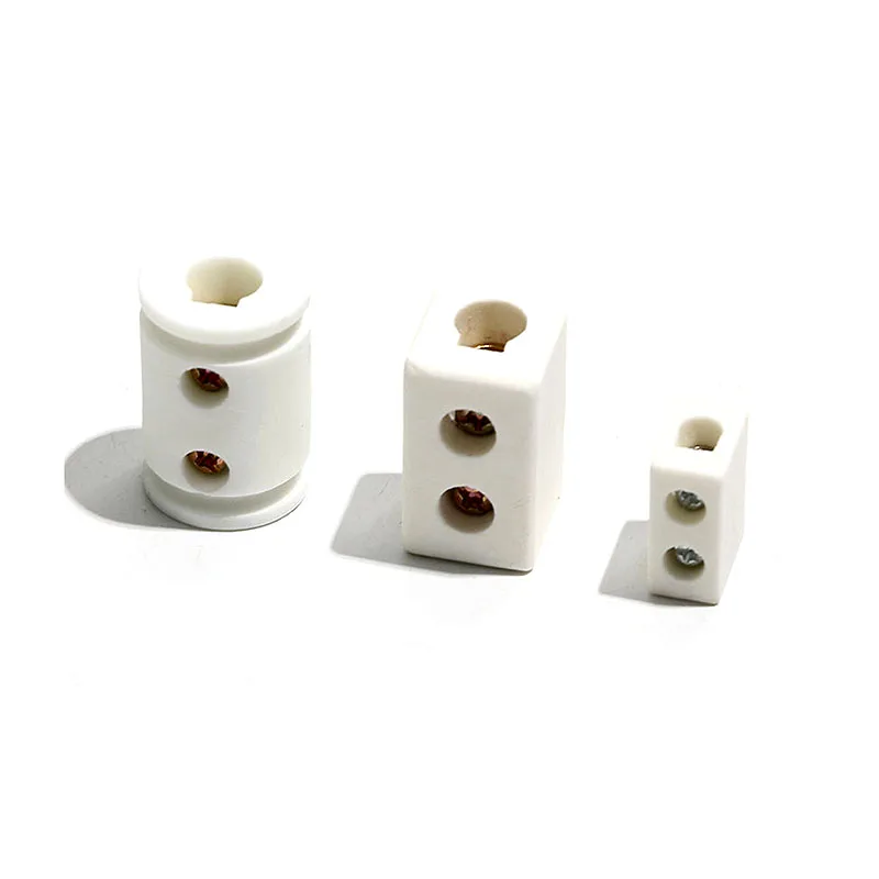 2pcs High Temperature Ceramic Terminal Block High Frequency Base Pure Copper 1 Position 2 Holes 30A 10A for Heater Square Round