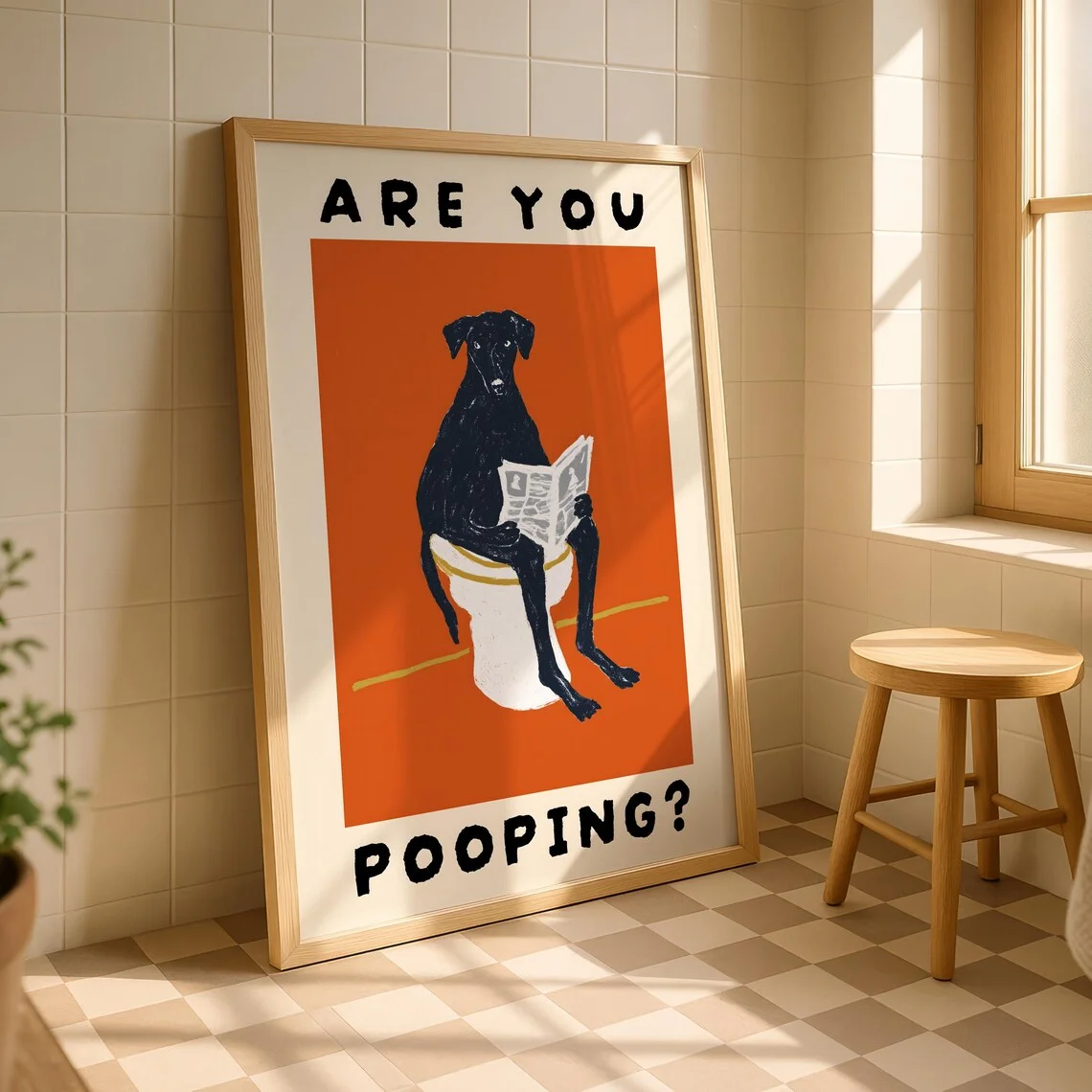 Are You Pooping Dog Print – Funny Bathroom Wall Art, Dog Bathroom Poster, Humorous Toilet Decor for Dog Lovers, Quirky Pet Bathr