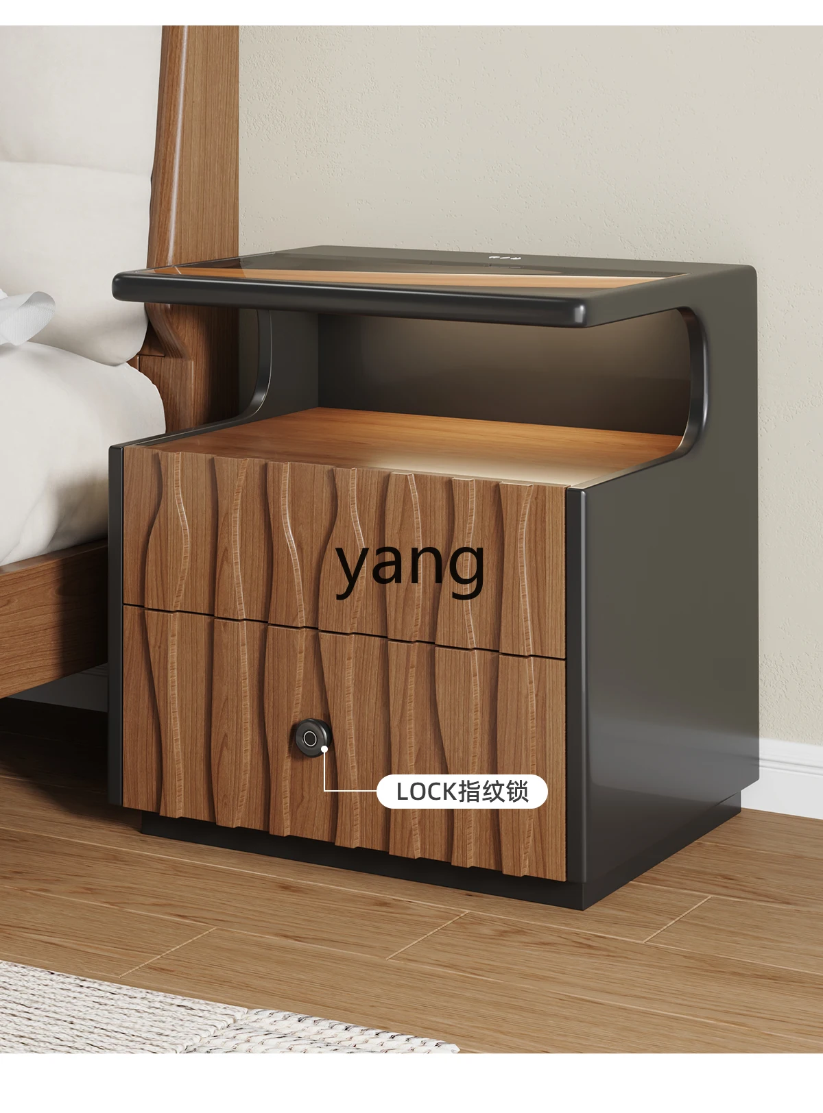 خزانة LMM بجانب السرير، خزانة متكاملة آمنة، خزانة بجانب السرير من الخشب الصلب، خزانة بجانب السرير متعددة الوظائف
