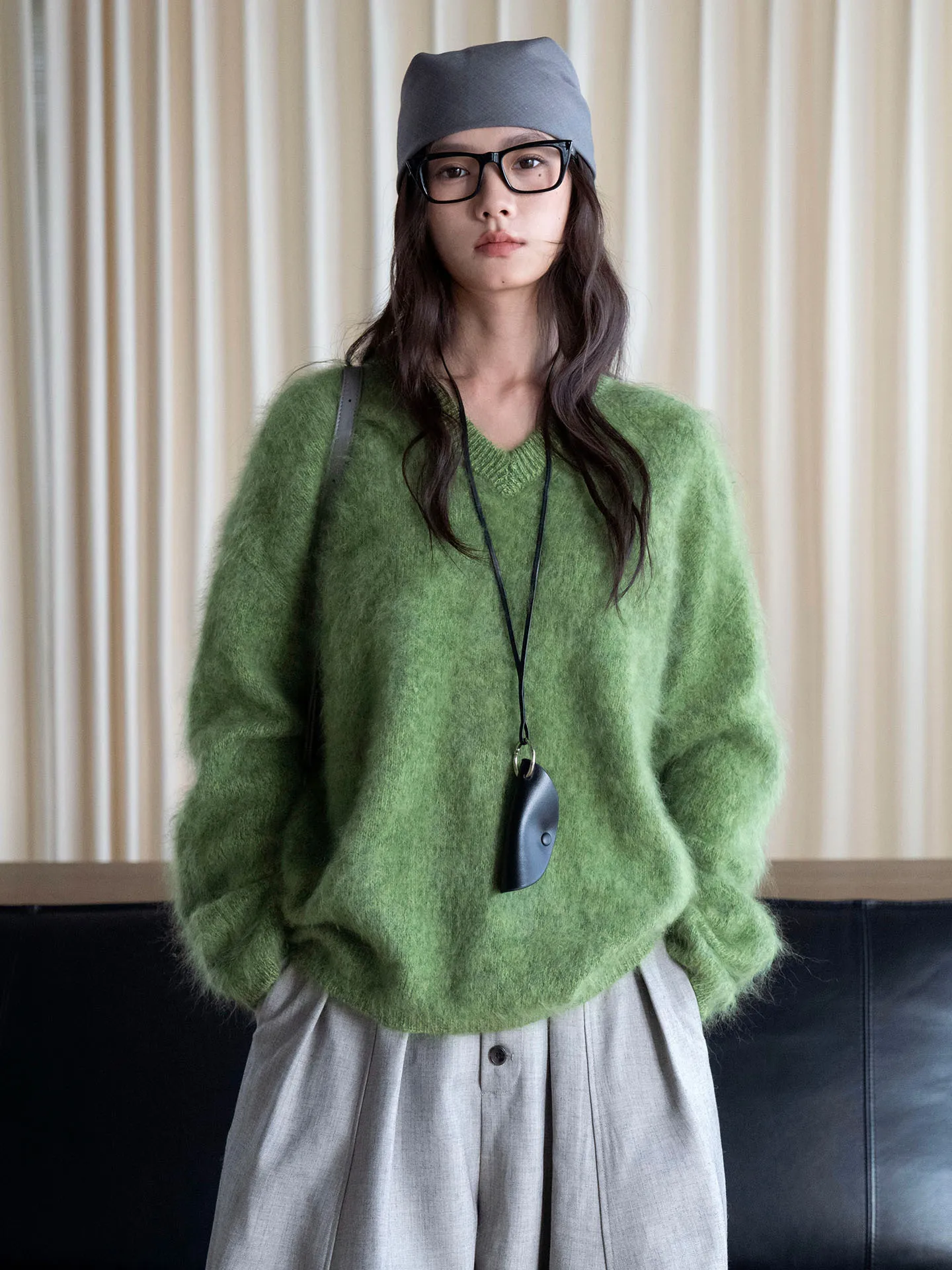 Autumn and winter new Korean loose V-neck sweater loose and slimming top for women