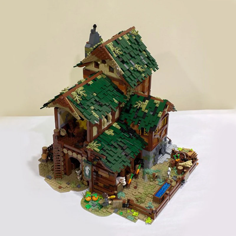 4121 Uds. MOC Granero Medieval arquitectura Retro escénica DIY modelo bloques de construcción juguetes de cumpleaños regalo