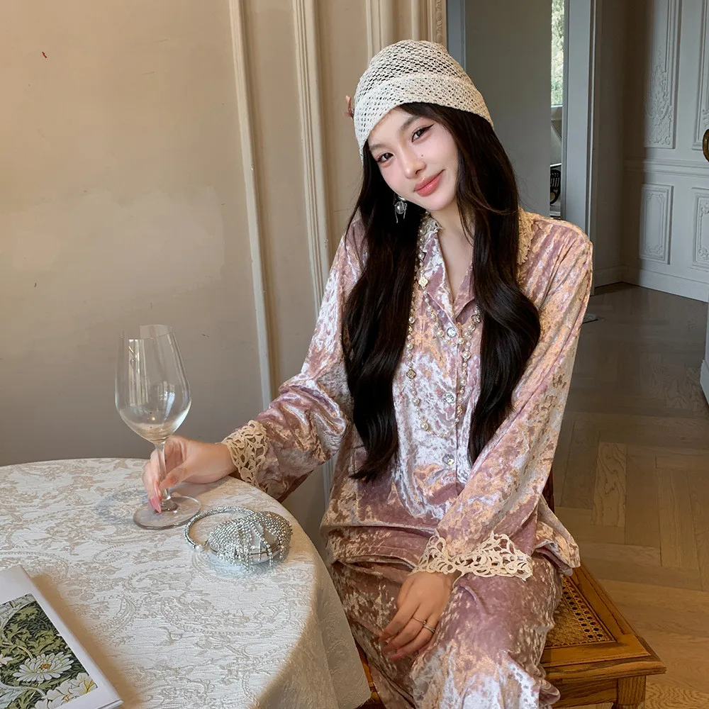 Warm Gold Velvet Woman Pajamas Set Autumn Winter Sleepwear Pajama High Quality Thick Nightwear Lounge Women's Home Clothes