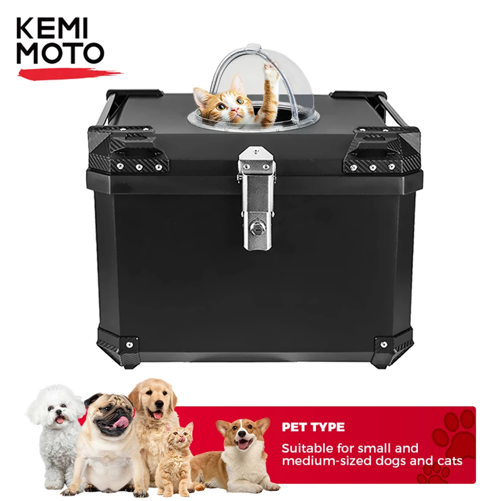 KEMIMOTO 70L/18,5Gal Motorrad-Heckkoffer, atmungsaktiver Haustierkoffer mit Hartschale, wasserdicht, stoßfest, transparente Kuppel-Topbox, tragbare Katzen- und Hundetransportbox für Reisen mit Roller,