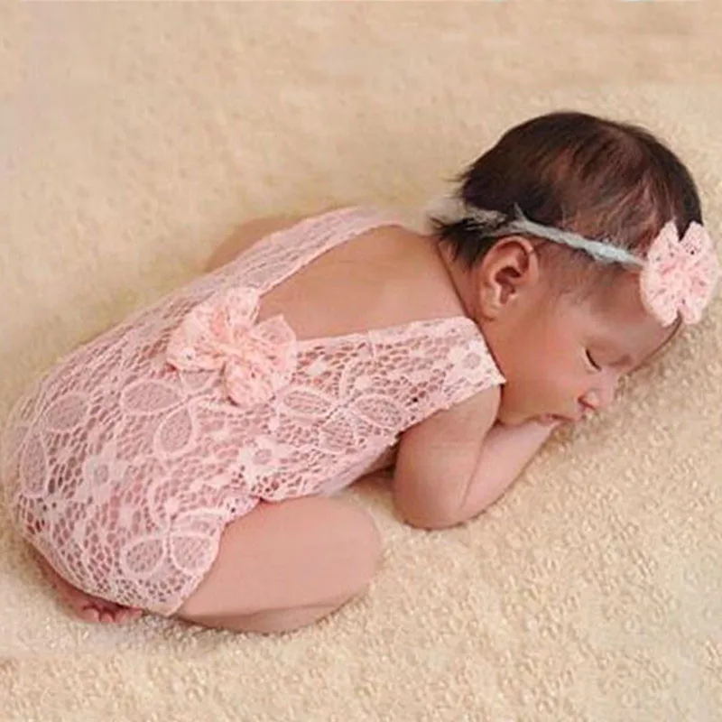 Newborn Photography Props Girls Photo Baby Costume Cute Lace Romper Knit Clothing Baby Photography Accessories