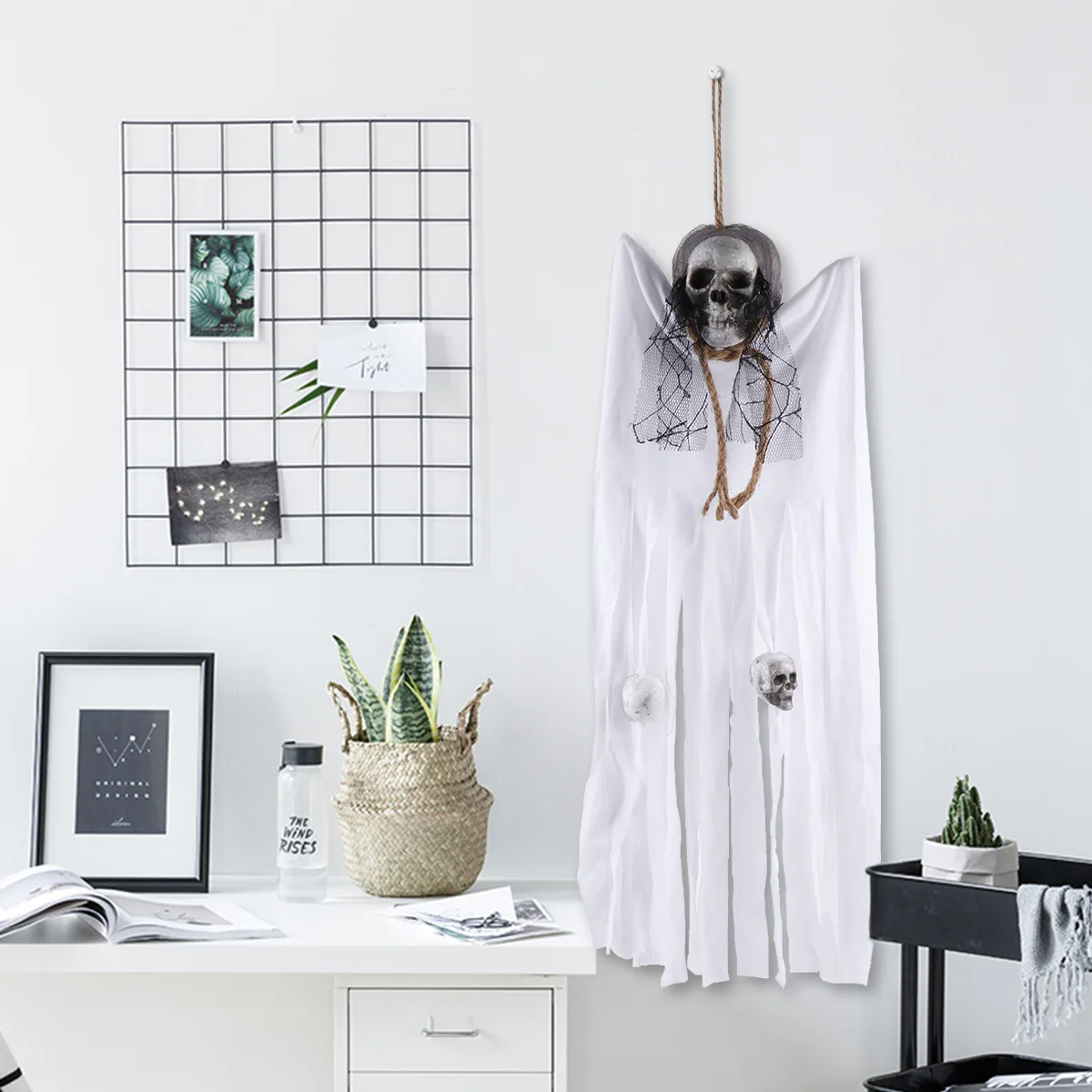 

2pcs Ghost Pendant Hanging Decoration Halloween Door Decor Skull Curtain Party Supplies Haunted House Home Bar Store Accessory