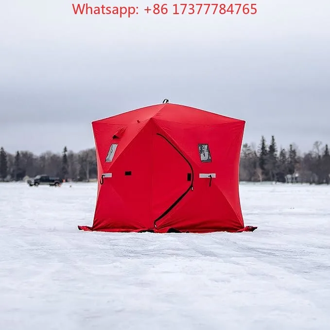 2 People Outdoor Pop-up Sauna Portable Red Oxford Cloth Ice Fishing Tent with Mezzanine Fire Design