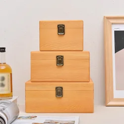 S/M/L Wooden Storage Box Pine Wood With Lid Vintage Metal Lock Large Capacity Craft Gift Boxes For Home Decor Jewelry Organizer