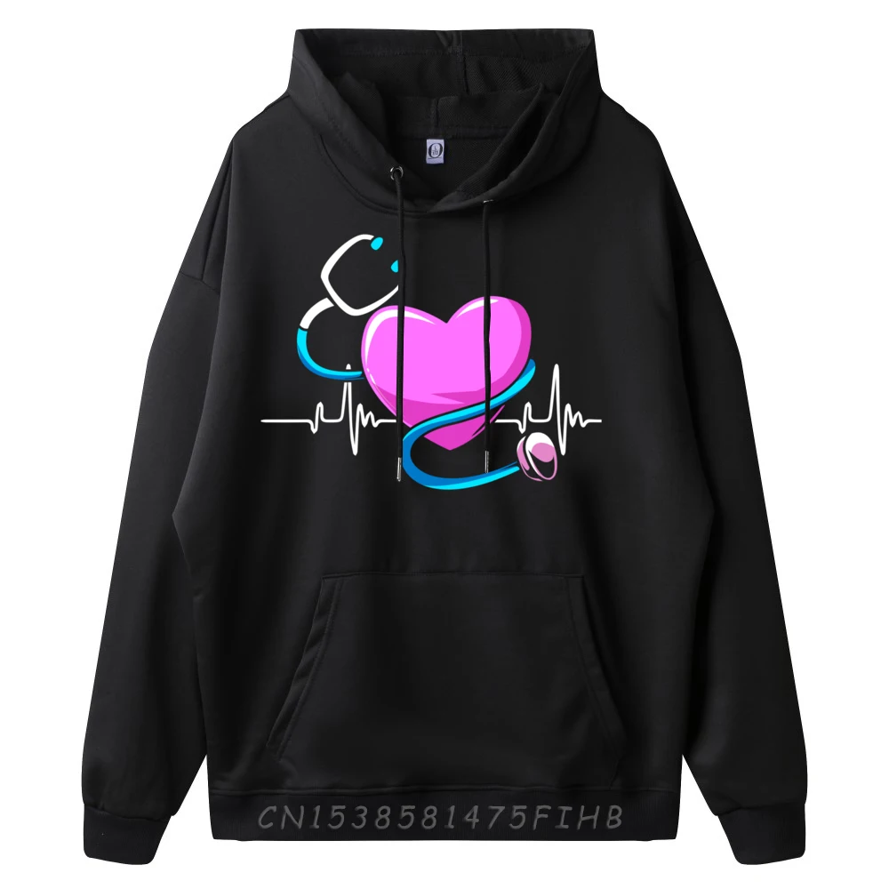 Heartbeat Stethoscope LPN Licensed Practical Nurse Blue And White Graphic Sweatshirts Cheap Hoodies Loose