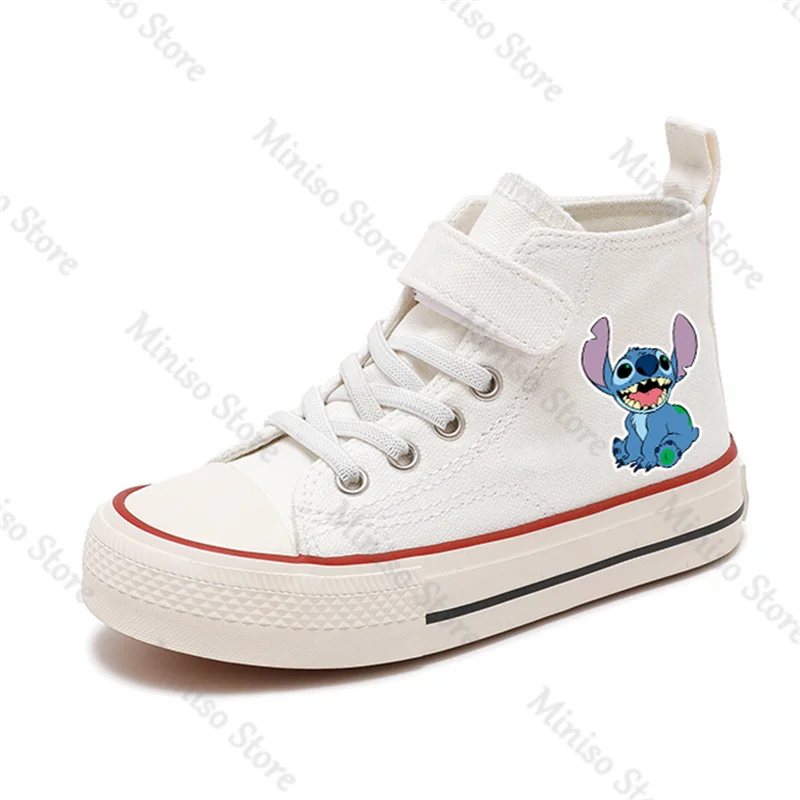 Zapatillas deportivas de lona con fondo plano para niño y niña, zapatos cómodos con estampado de dibujos animados, Lilo Stitch, Disney