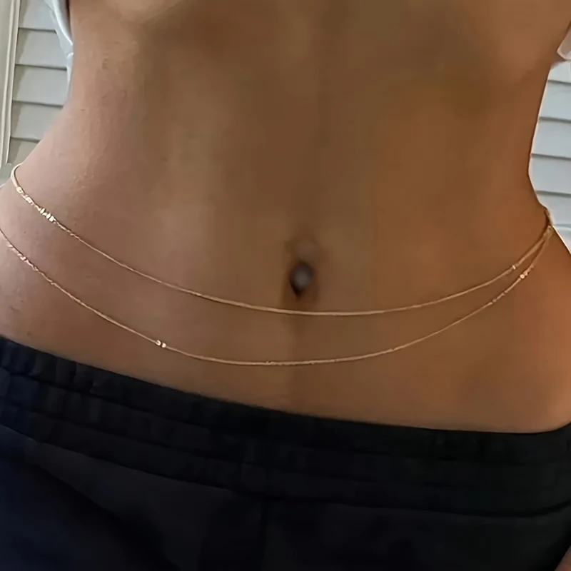 1Double-Layer Gold Metal Waist Chain Belt - Women's Fashionable and Sexy Belly Accessories, Suitable for the Beach or Festive Oc