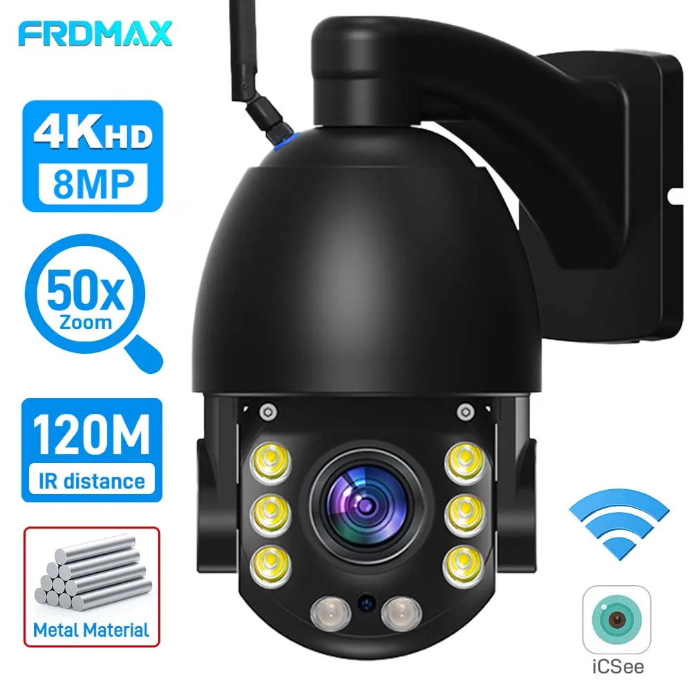 WiFi IP Camera 4K 8MP 50X Zoom Outdoor PTZ Security Camera Home Security Protection Metal Shell Waterproof CCTV Video Cam iCsee