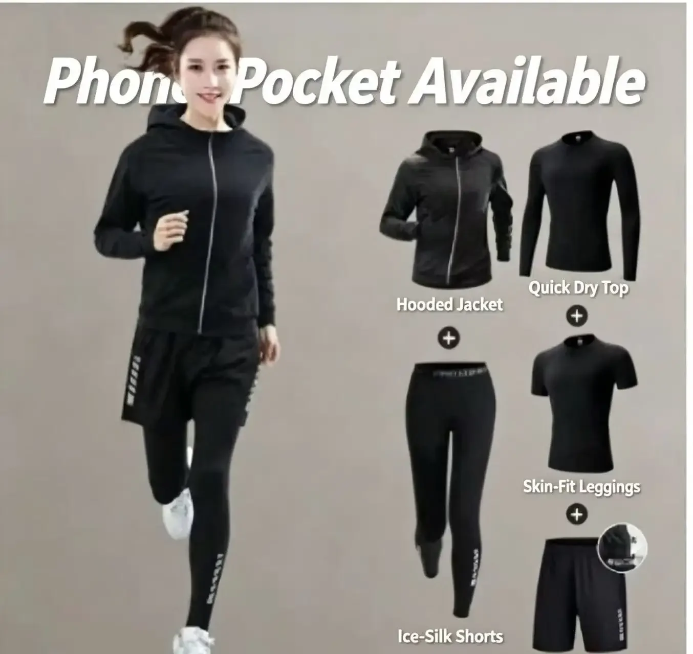 Women's running breathable quick drying sportswear, fitness clothing, spring and summer morning running training set