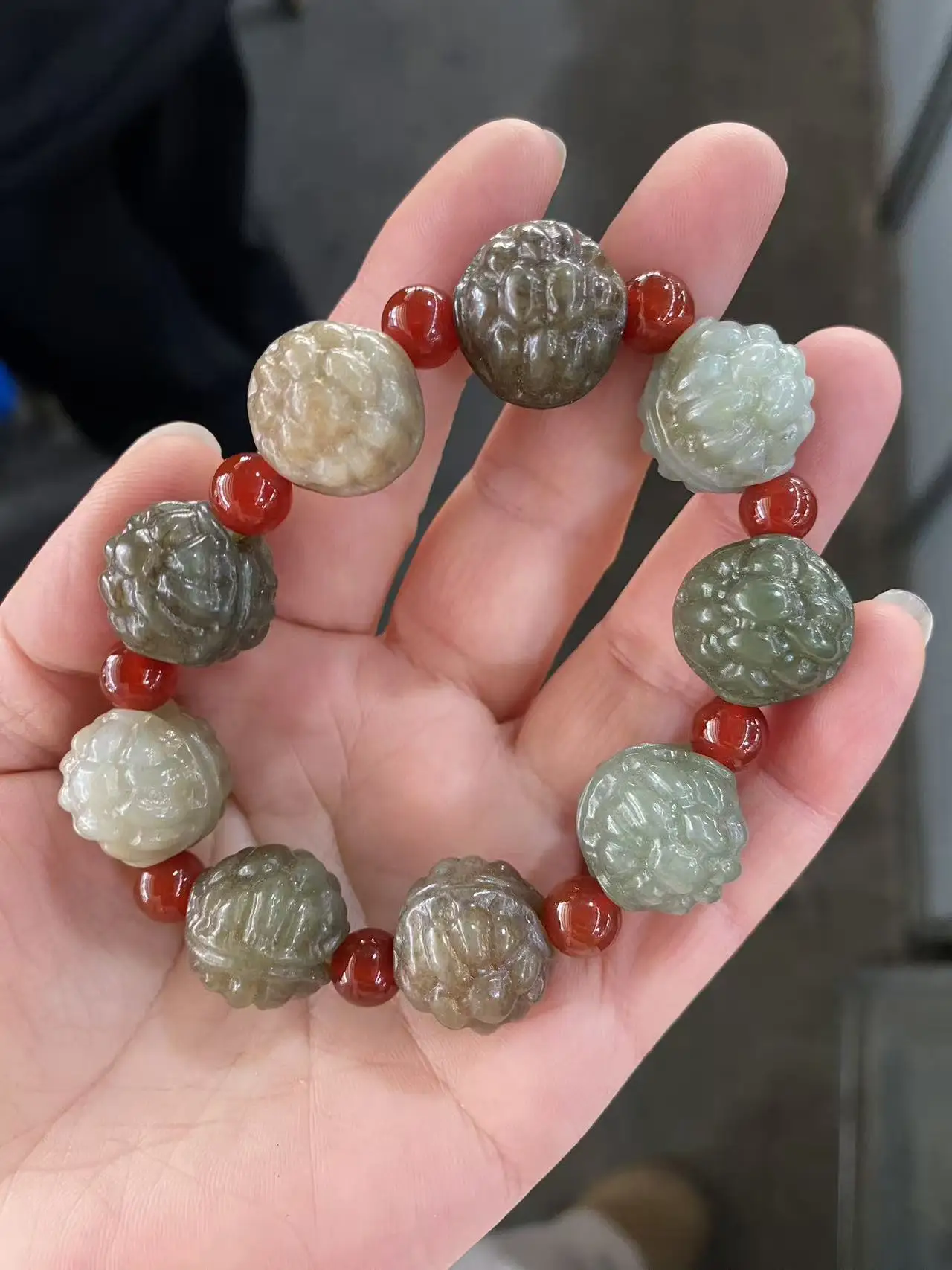 Natural Multiple gemstones Jade Bracelet HandCarved Hetian Jade Unisex Handring Men Women Jewelry Gift