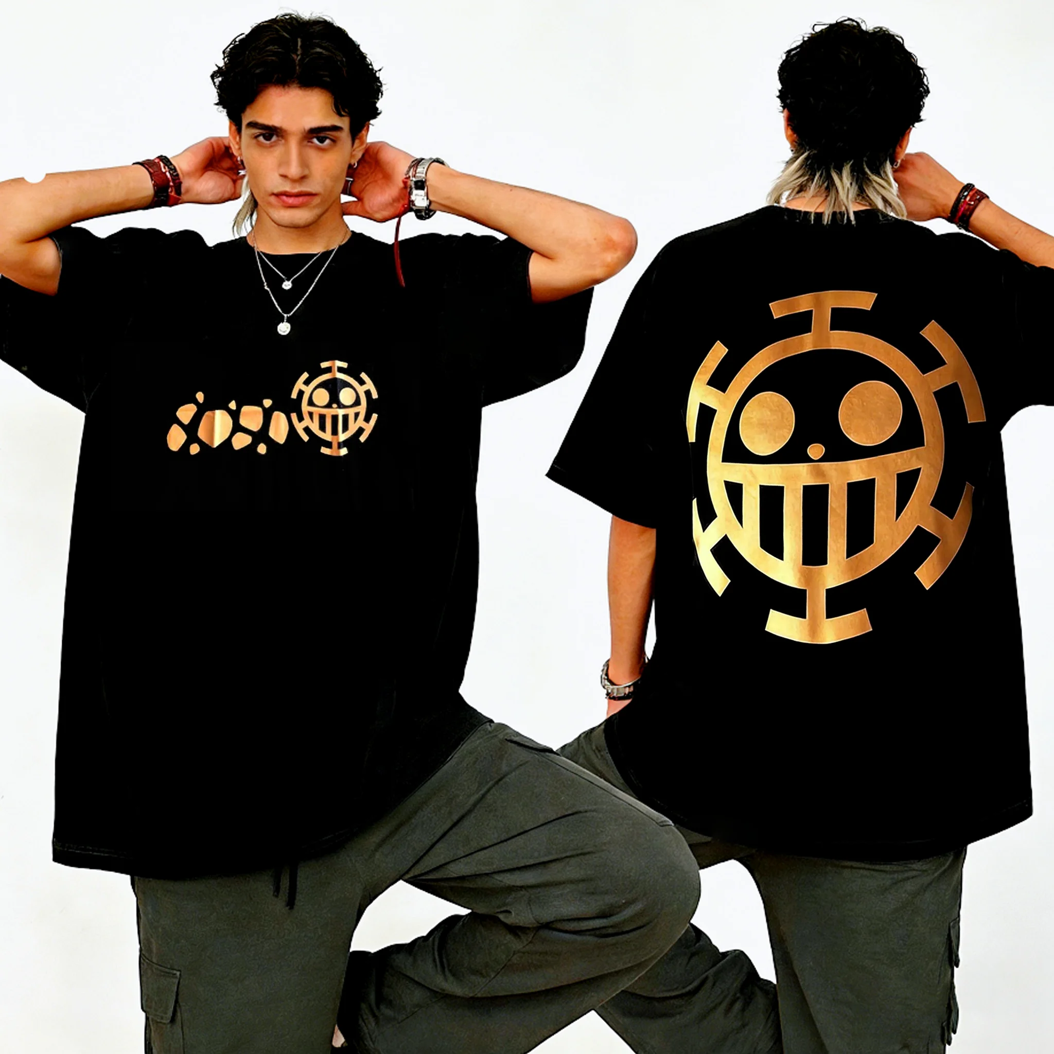 

Новая летняя хлопковая футболка унисекс One Piece с принтом Луффи и Зоро, 2026, в стиле Y2K, для мужчин и женщин