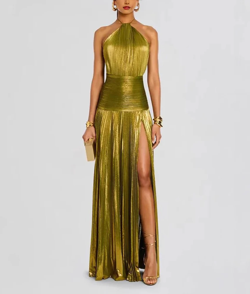 

Customized Sexy Satin A-Line Evening Dress Temperament Halter Sleeveless Floor Length Bespoke Occasion Gowns Custom Size