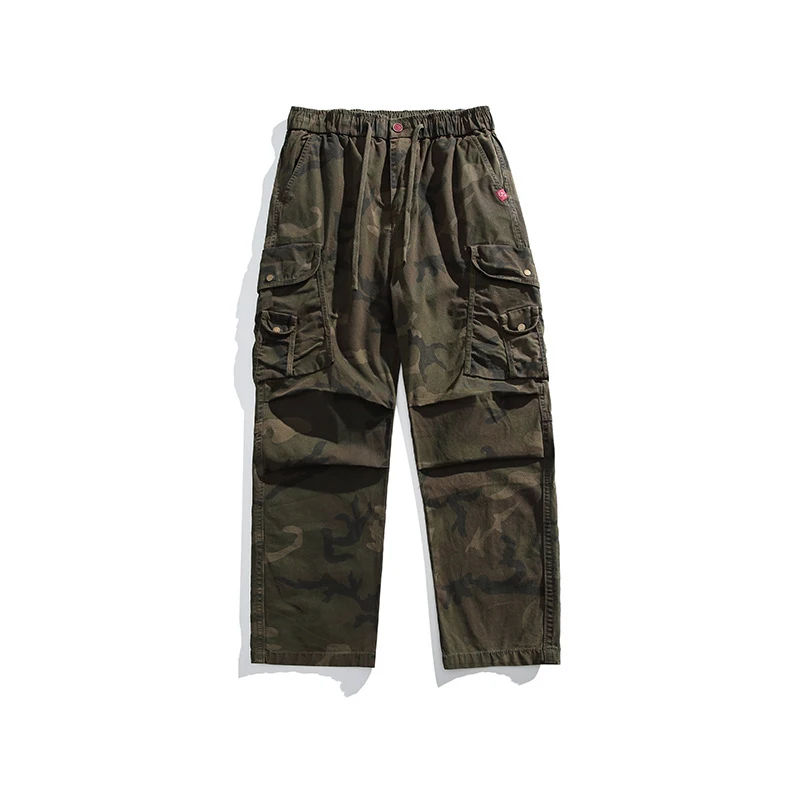 Retro men's camouflage work pants, men's high-end sense, loose straight leg pants, trendy sports pants, men's pants