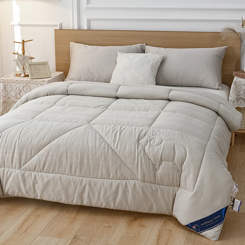 100% Wool Duvet Insert Soft Warm Breathable Hypoallergenic 100% Cotton Shell Double Bed Blanket Lightweight Cozy Sleep Comforter