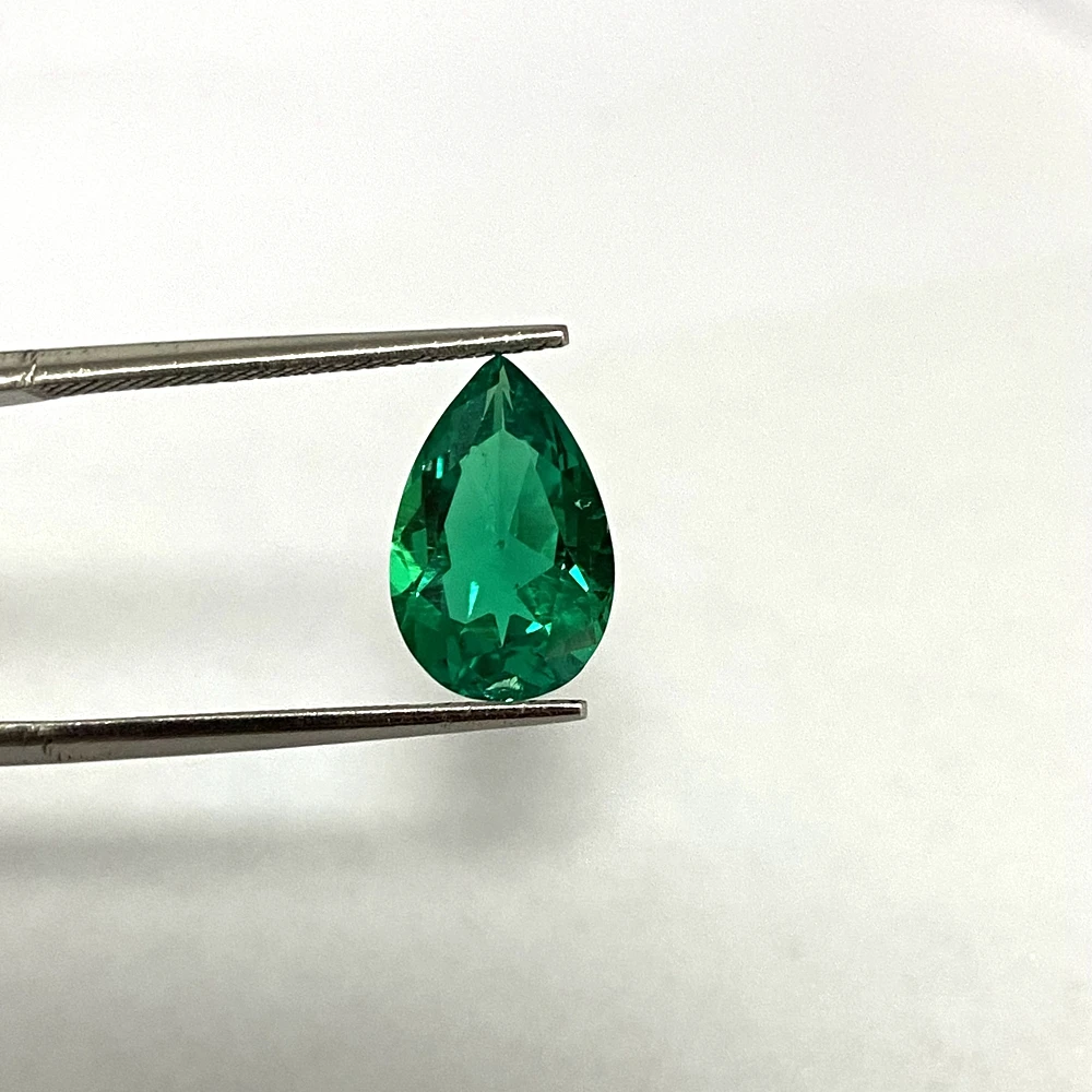 6x8mm-10x14mm Lab Grown Green Pear Emerald Hydrothermal Colombia Inclusion Gemstone for Jewel Making GRA Certificate