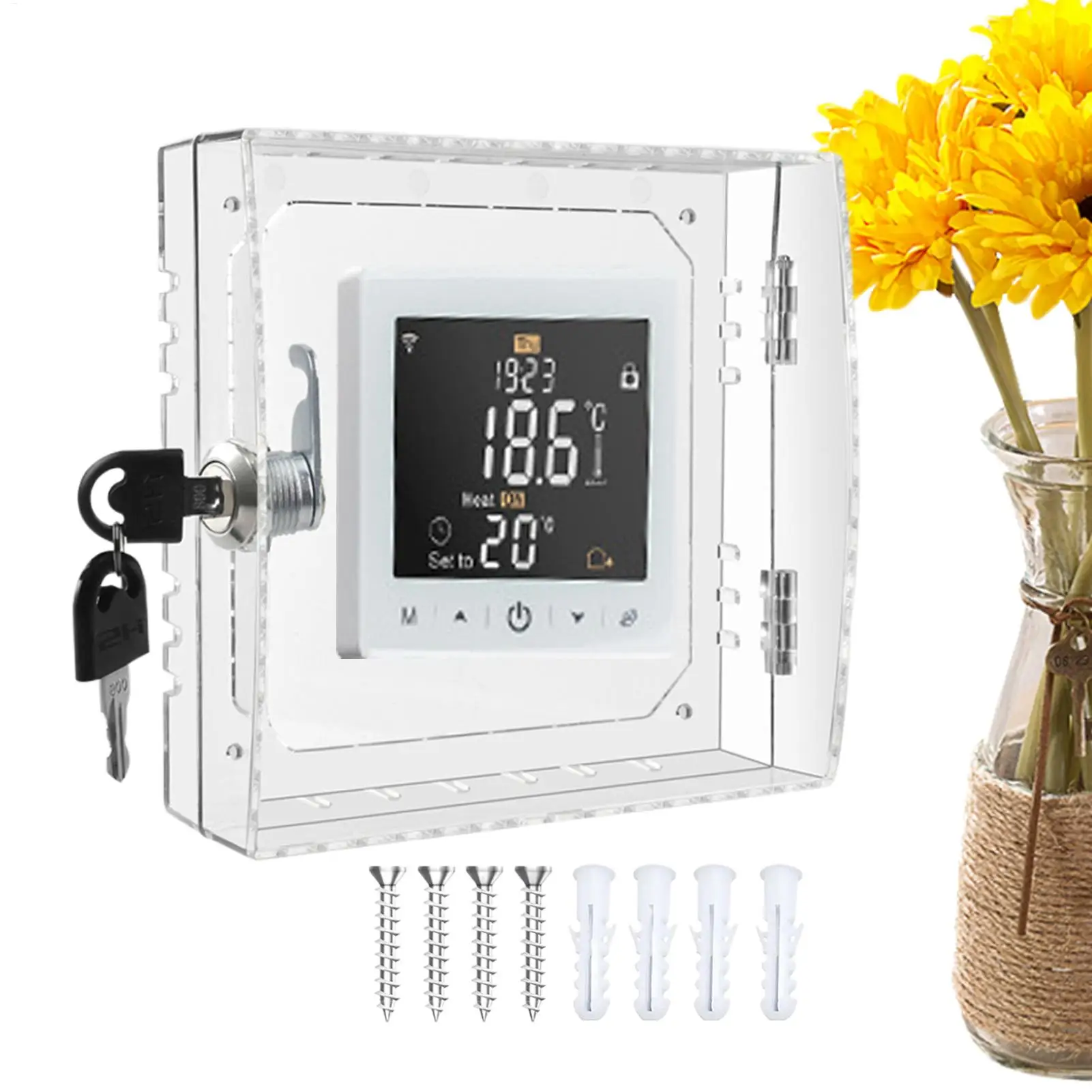 Universelle Thermostat-Schließbox mit Schlüssel, durchsichtige große Thermostat-Abdeckung, universelle Thermostat-Schließbox, Thermostat-Schließbox aus Kunststoff