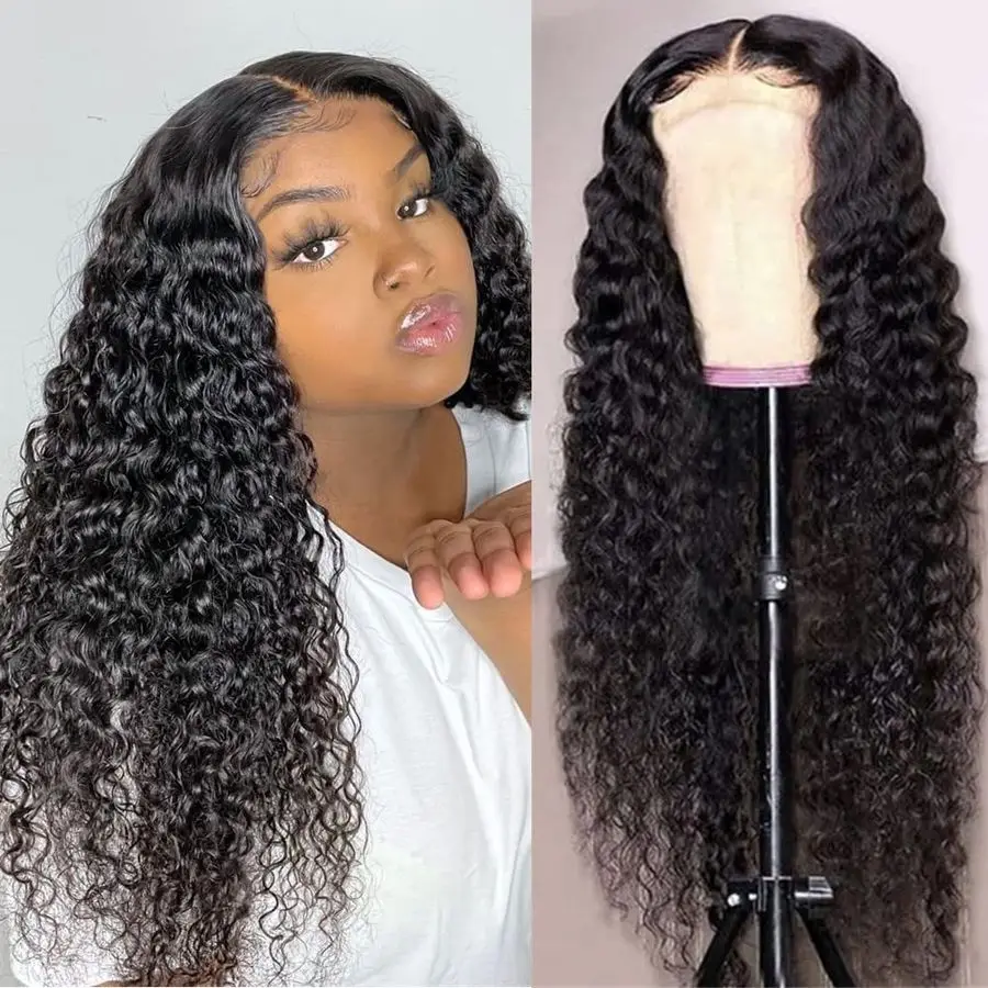 

4x4 Deep Wave Lace Front Wigs Human Hair 180 Density, HD Transparent Lace Closure Human Wigs for Black Women Pre Plucked Baby Ha