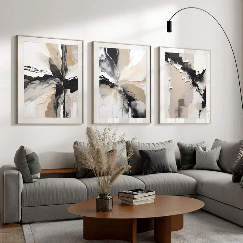 1pc frameless Canvas Painting Geometric Abstract Art Black Neutral Beige Canvas Painting Living Room Wall Art Poster Prints Pict