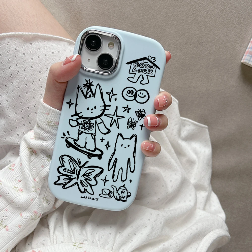 Cute Sketch Black Cat Phone Case For Xiaomi Mi 12 POCO F5 X3 NFC Redmi 9C 10 13C K30 K40 K60 Ultra Note 10 12 13 Pro 4G 5G Cover