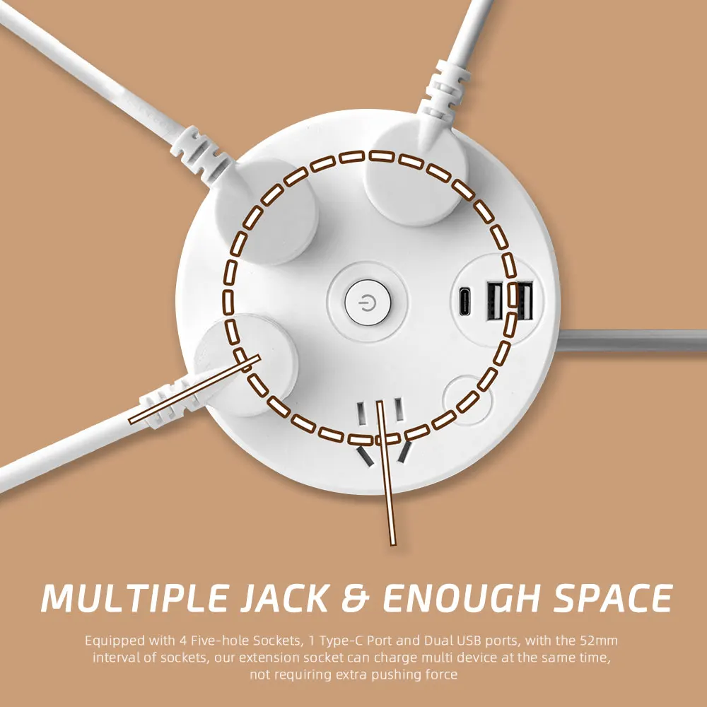 다기능 소켓 전원 보드, 1.8m 케이블, C타입 및 듀얼 USB 포트, 고속 충전 소켓 충전기 라인 보드, 10A, 220V, 2500W
