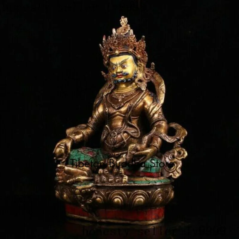 Tibet bronze Gilt turquoise Yellow Jambhala god Mahakala mouse rat buddha statue