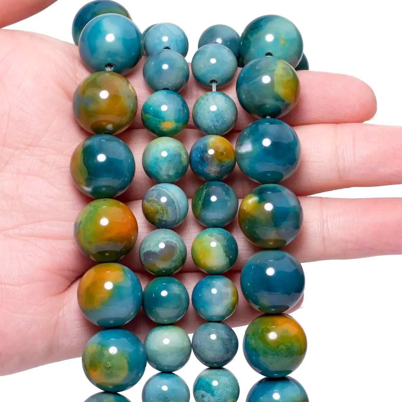 

10mm 14mm Colorful Green Agate Natural Stone Loose Beads For Jewelry Making DIY Charms Bracelet Necklace Accessories