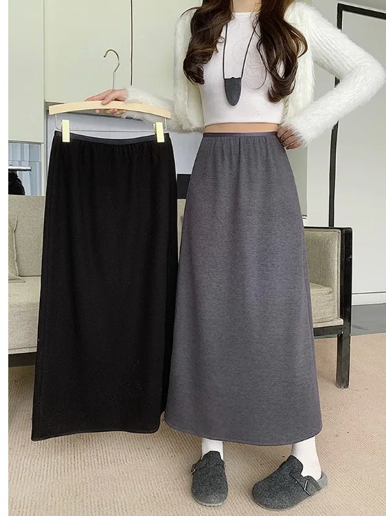 

Новая женская теплая юбка миди А-силуэта с высокой талией, на флисовой подкладке, больших размеров, осенне-зимняя, удобная, в стиле кэжуал