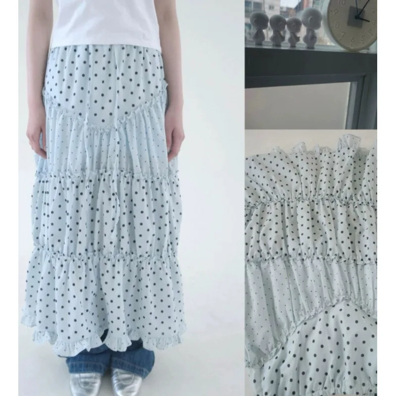 

Midi Irregular Polka Dot Cake Dresses Ruffle Edge Patchwork Skirt Korean Summer Gentle Sweet Loose A-line Half Length Skirt New