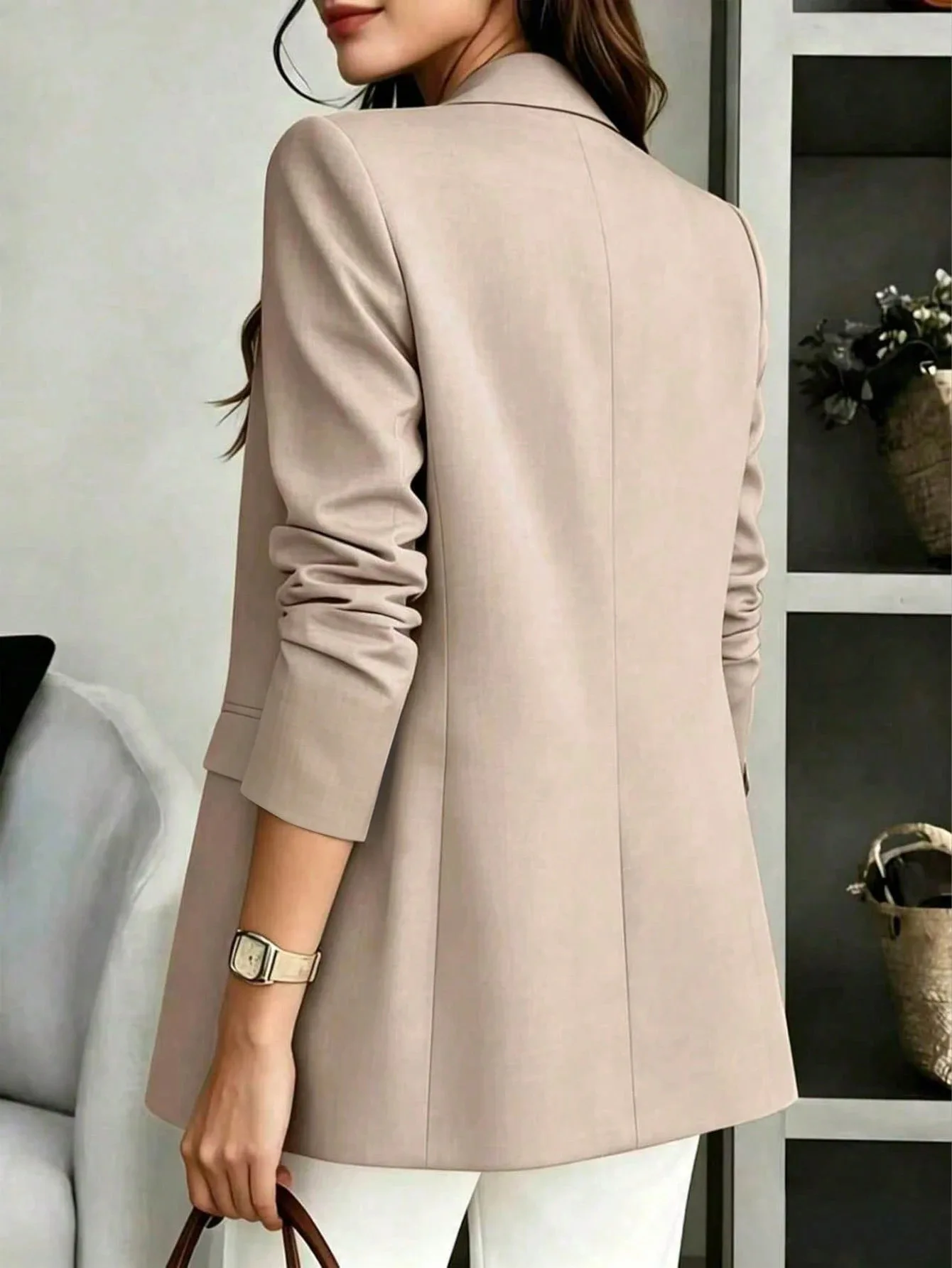 Damen-Blazer mit Reverskragen, Ein-Knopf-Verschluss, Langarm-Jacke mit Scheintaschen, Elegante Büro-Business-Formelle Oberbekleidung – Detail 10