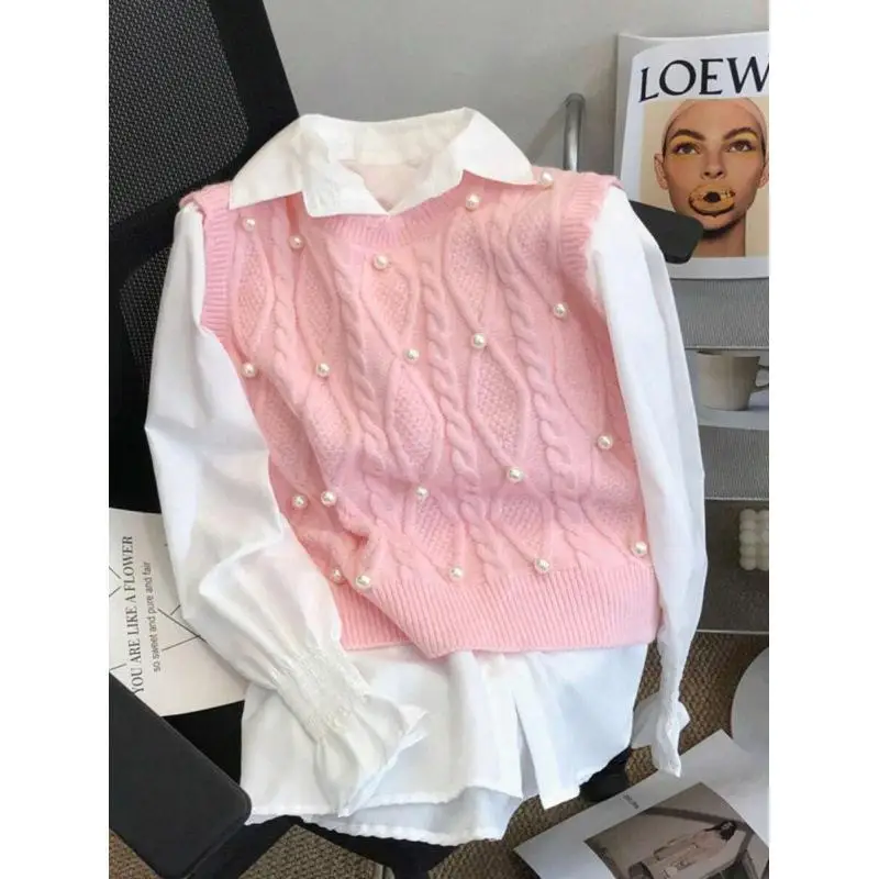 Pearl Knitted Vest Women's Knitwear Regular Length Inner Wear Cross-Border Fashion Polyurethane Elastic Fiber Winter Season