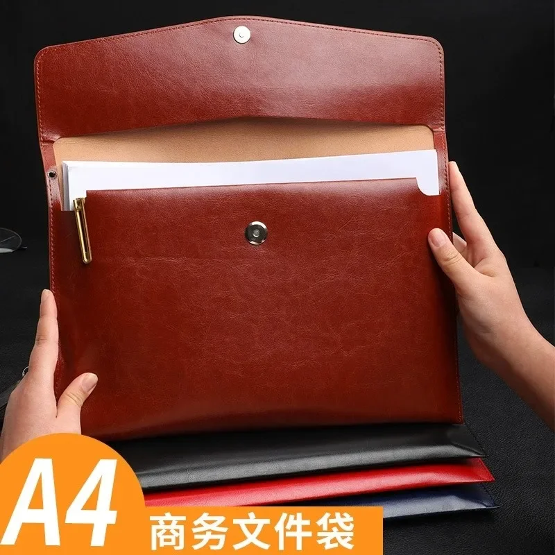 

A4 Leather File Folder Data Package Document Bag Fashion Briefcase Data Contract Bill File Bag School Office Supplies