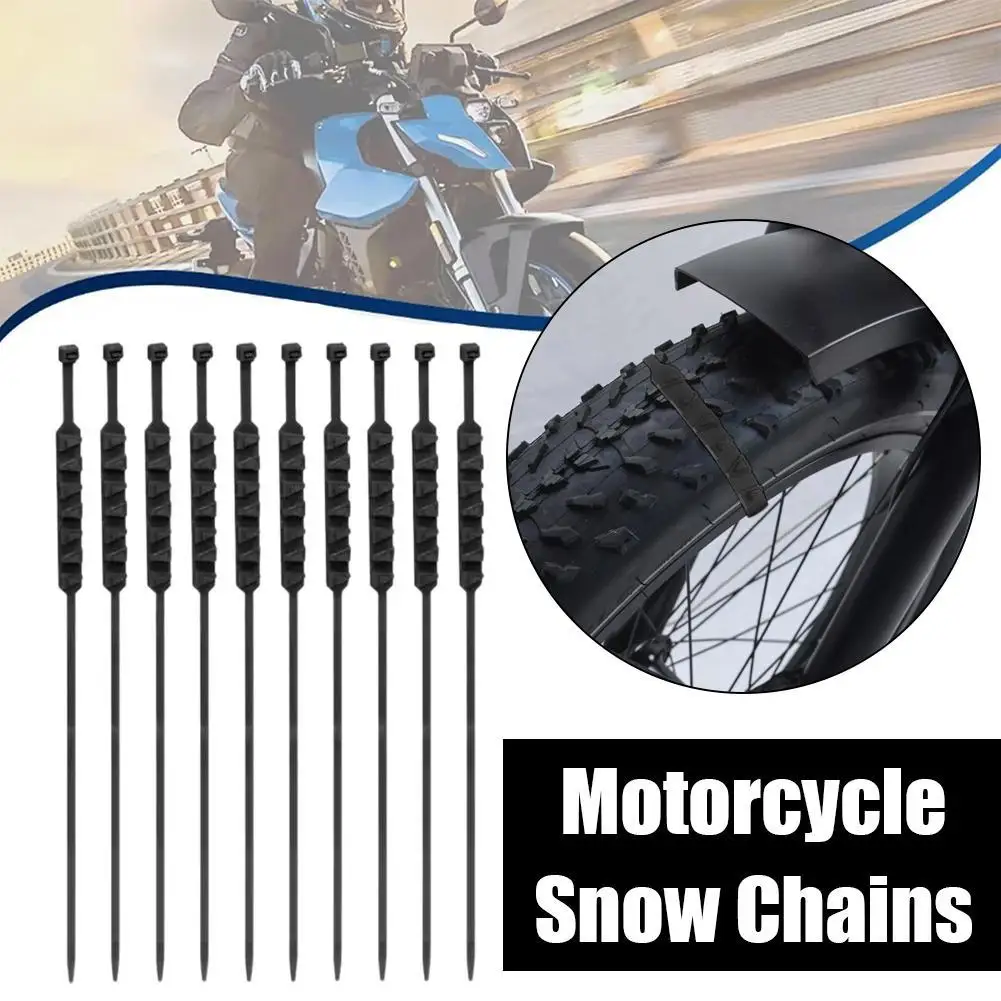 10pcs Anti-Skid Snow Chains For Motorcycles Bicycles Winter Tire Wheels Non-slip Cable Ties Motorbike Emergency Chain Tool