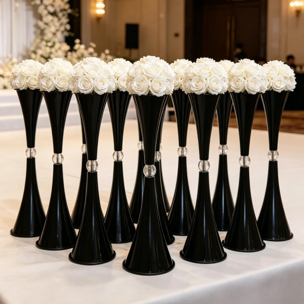 

50/60/70/80/90/100cm )10pcs black/white/Gold & Silver Mirror Geometric Floral Metal Tabletop Wedding Centerpiece Stand