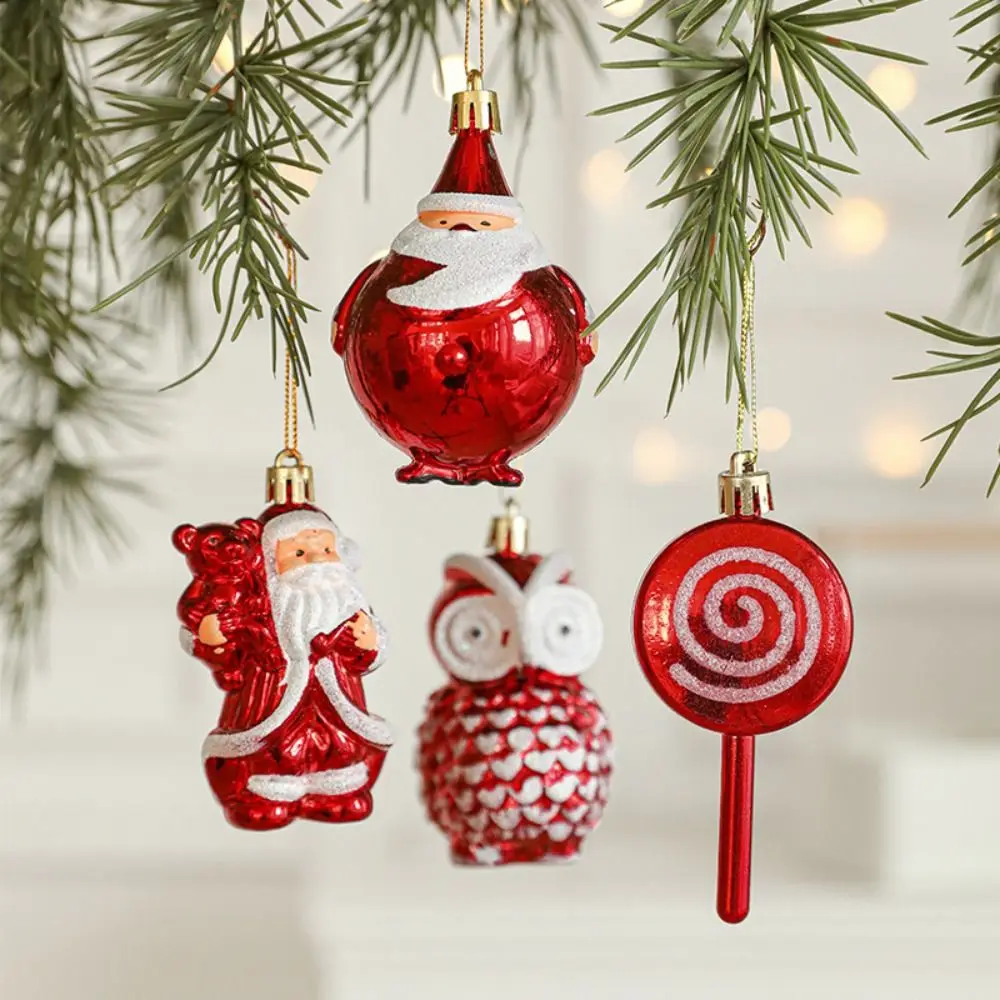 2PCS Red&white Christmas Hanging Decoration Santa Clause Camera Owl Christmas Tree Ornament Plastic Festival Xmas Baubles