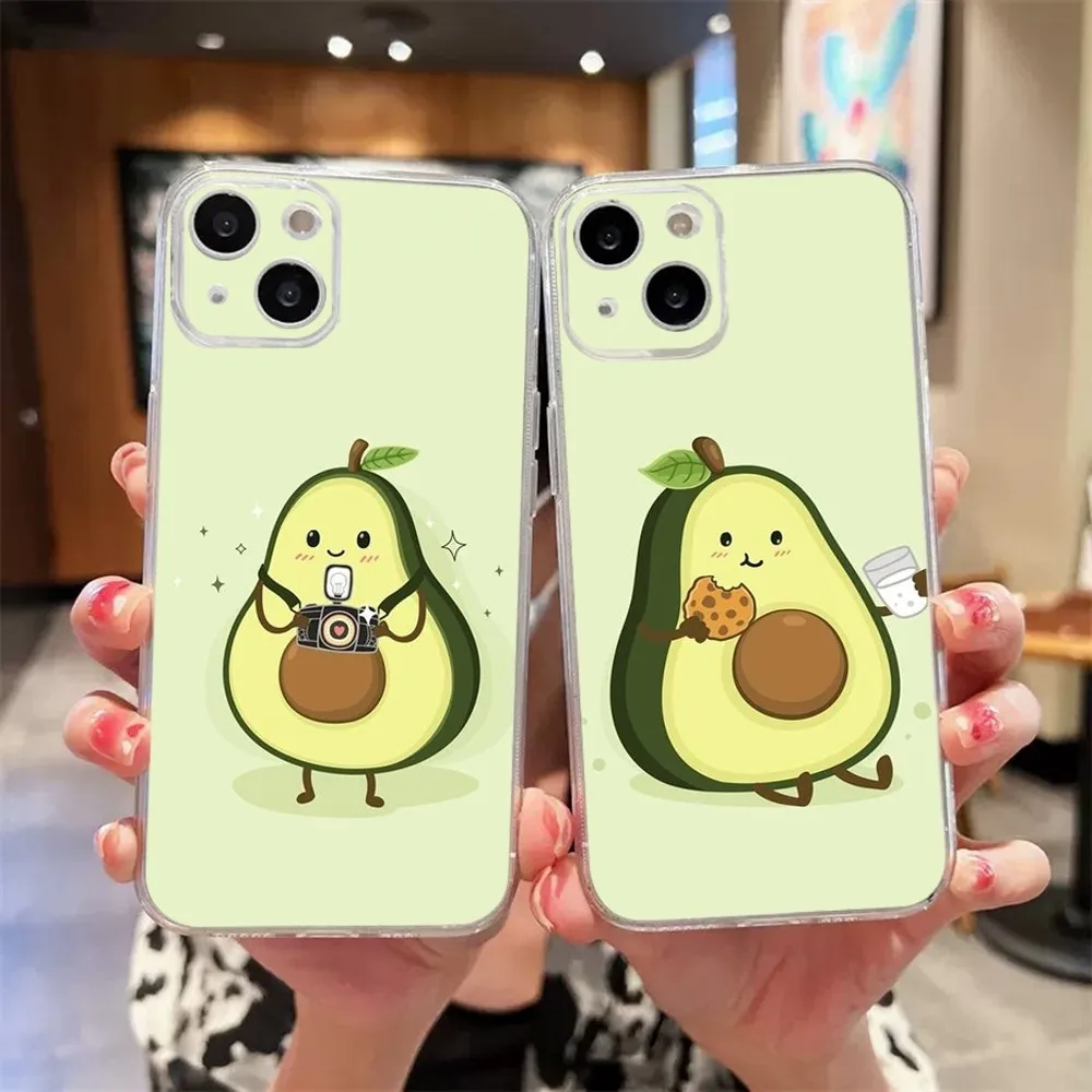 Coque de téléphone dessin animé fruits avocat, coque en poly transparent pour iPhone 11,12,Mini,13,14,15,Pro,XS,Max,X 8,7,6s,Plus,5,SE