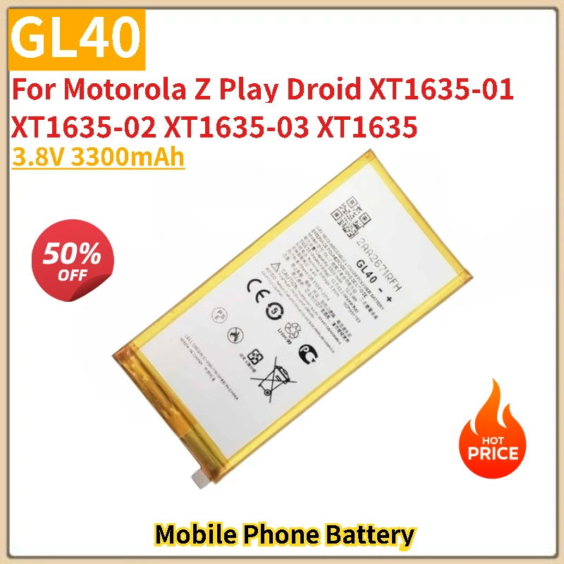 

Аккумулятор GL40 3,8 В 3300 мАч для Motorola Z Play Droid XT1635-01 XT1635-02 XT1635-03 XT1635 Совершенно новый мобильный телефон высокого качества