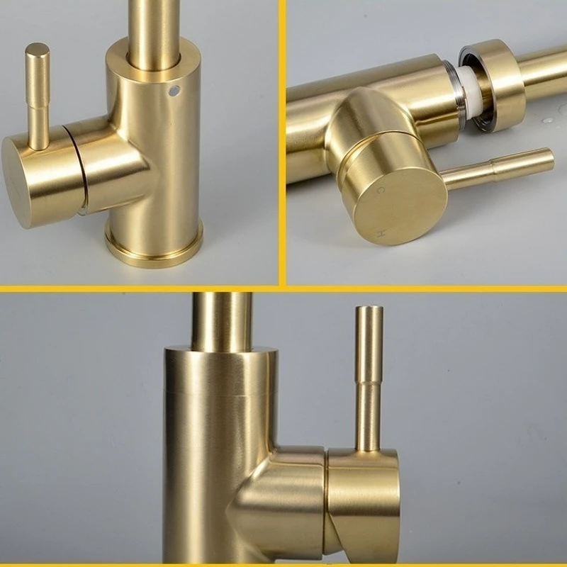

Kitchen Faucets Brushed Gold 360 Rotatable Hot Cold Water Mixer Basin Vessel Sink Taps Single Handle Deck Mounted Aerator Taps