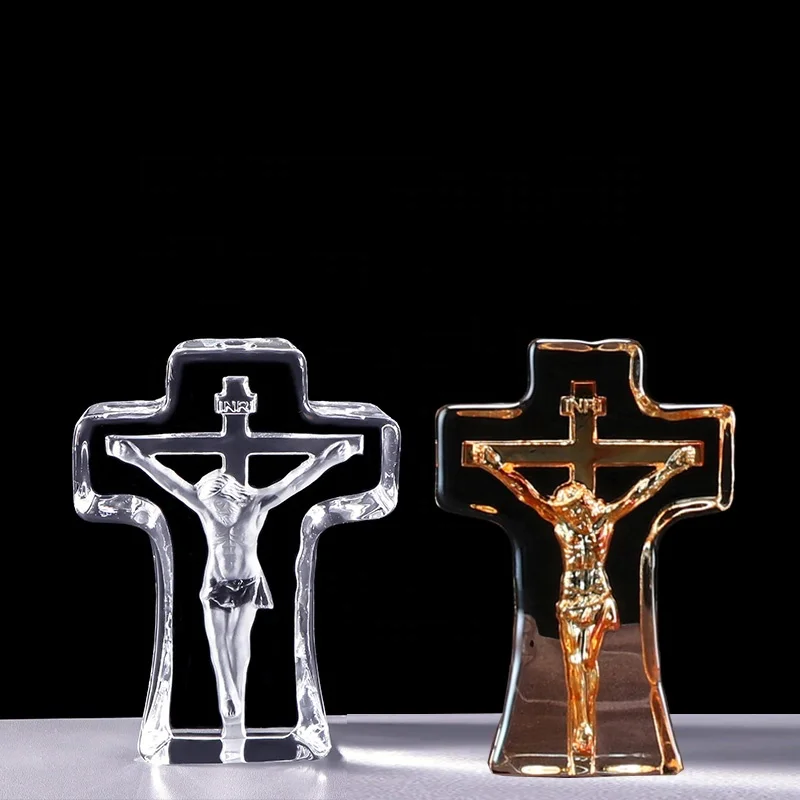 

Clear Gold Crystal Glass Cross Jesus Figurine Statue Ornament Church Christian Gifts Cross Crucifix Religious Prayer Pendant