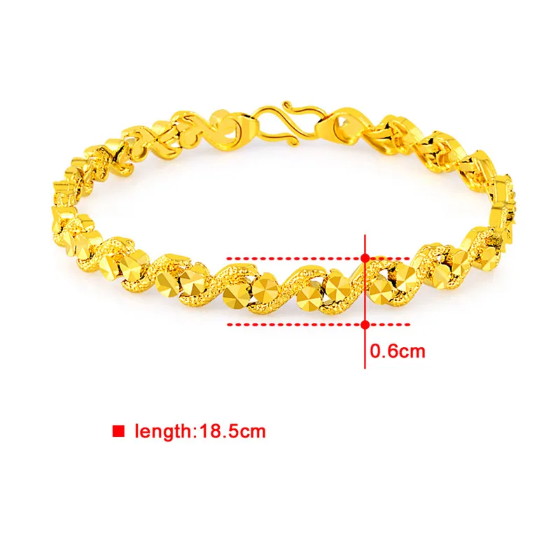 24K Real Gold Bracelet Car Flower Gold Plated Bracelet for & Women\'s Wedding Jewelry Gift 6MM