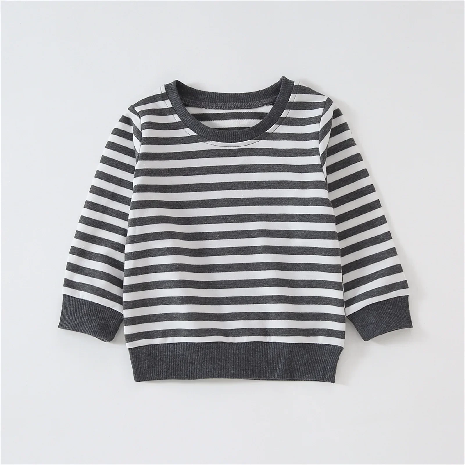 PatPat Baby Boy/Girl Solid/Striped Crewneck Long-sleeve Pullover Sweatshirt Soft and Comfortable  Perfect for Outings