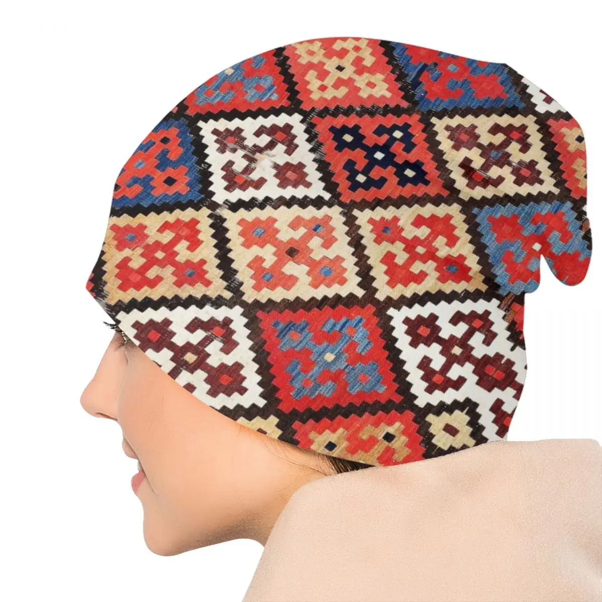 Custom Persian Kilim Print Skullies Beanies Caps Cool Warm Knitted Hats Unisex Bohemian Geometric Ethnic Style Bonnet Hats