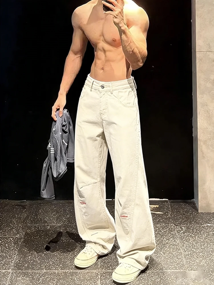 

American Waed Slim Fit Men's Jeans Knife Embroidered Bootcut Workwear Pants mid Waist Straight Leg Casual Jeans