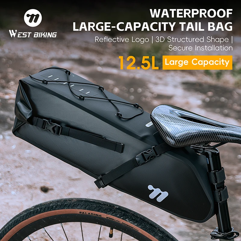 

WEST BIKING Bike Tail Bag 12.5L Waterproof Reflective Large Capacity Bicycle Saddle Bag for Commuting/Travel Cycling Accessories