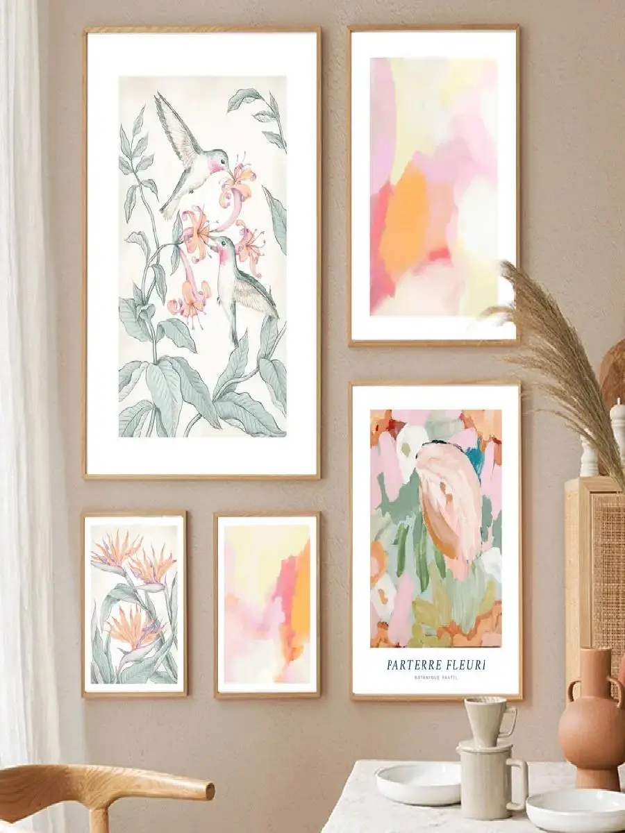 Abstrakte Aquarell-Blüten-Leinwandbilder, nordische Poster und Drucke für Wohnzimmerdekoration, moderne Parterre-Malerei